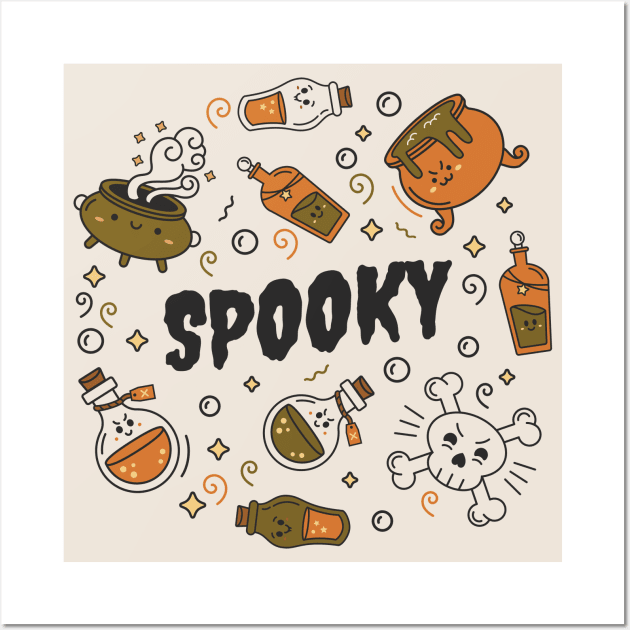 Kawaii Spooky Halloween Doodle Art Wall Art by SLAG_Creative